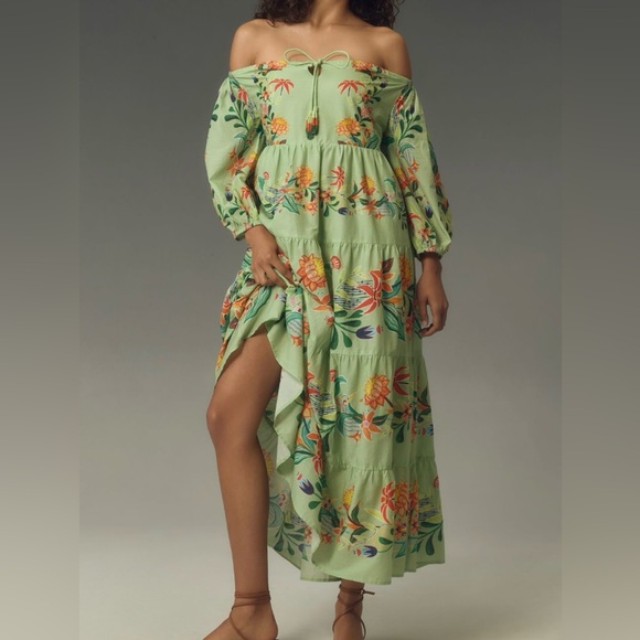 Farm Rio Off-The-Shoulder Tiered Floral Maxi Dress, Size M - Picture 3 of 11
